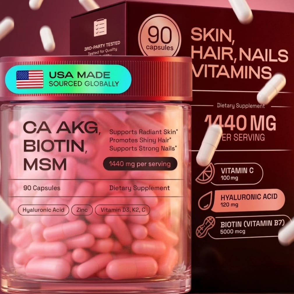 Hair Skin & Nails Essentials | Ca AKG | MSM | Hyaluronic Acid | Biotin