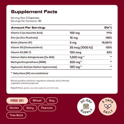 Hair Skin & Nails Essentials | Ca AKG | MSM | Hyaluronic Acid | Biotin